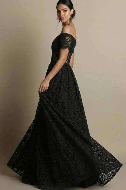 Black Lace Off the Shoulder Ball Gown Maxi Corset Prom Dress