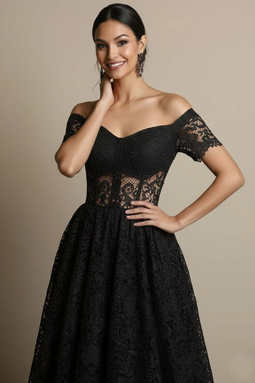 Black Lace Off the Shoulder Ball Gown Maxi Corset Prom Dress
