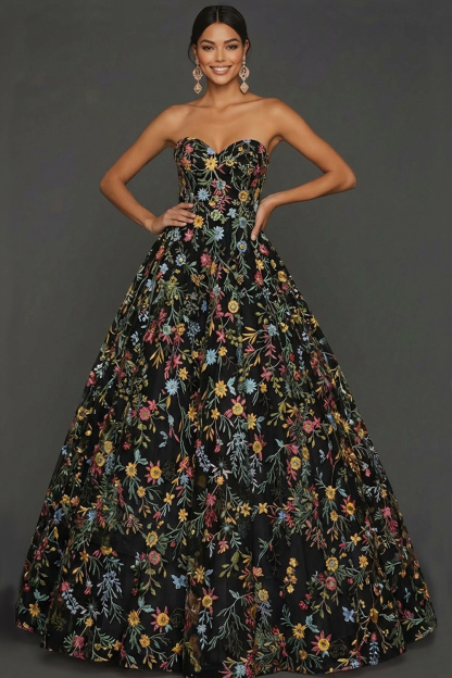 Floral Mauve Sweetheart Ball Gown Maxi Prom Dress