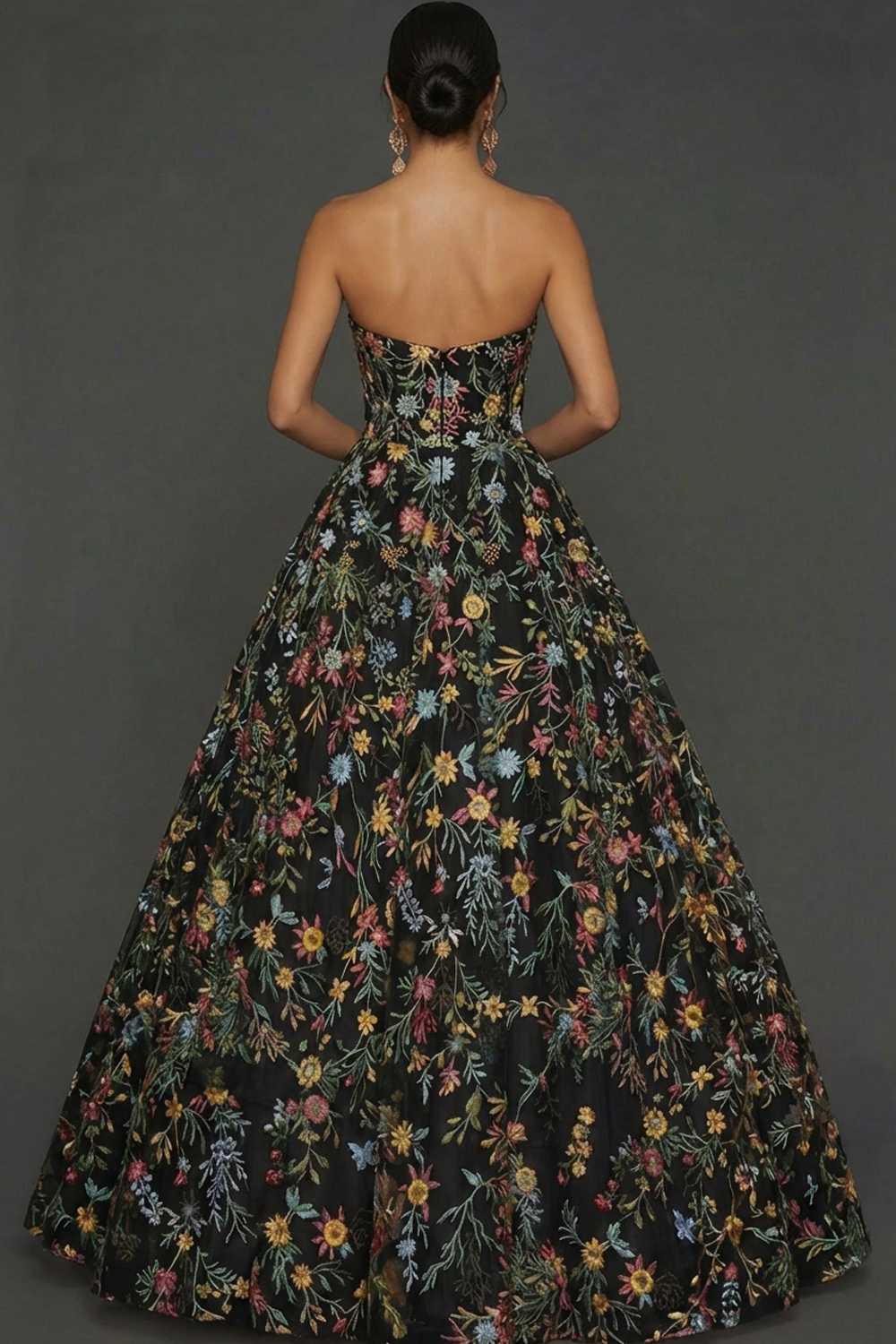 Floral Mauve Sweetheart Ball Gown Maxi Prom Dress