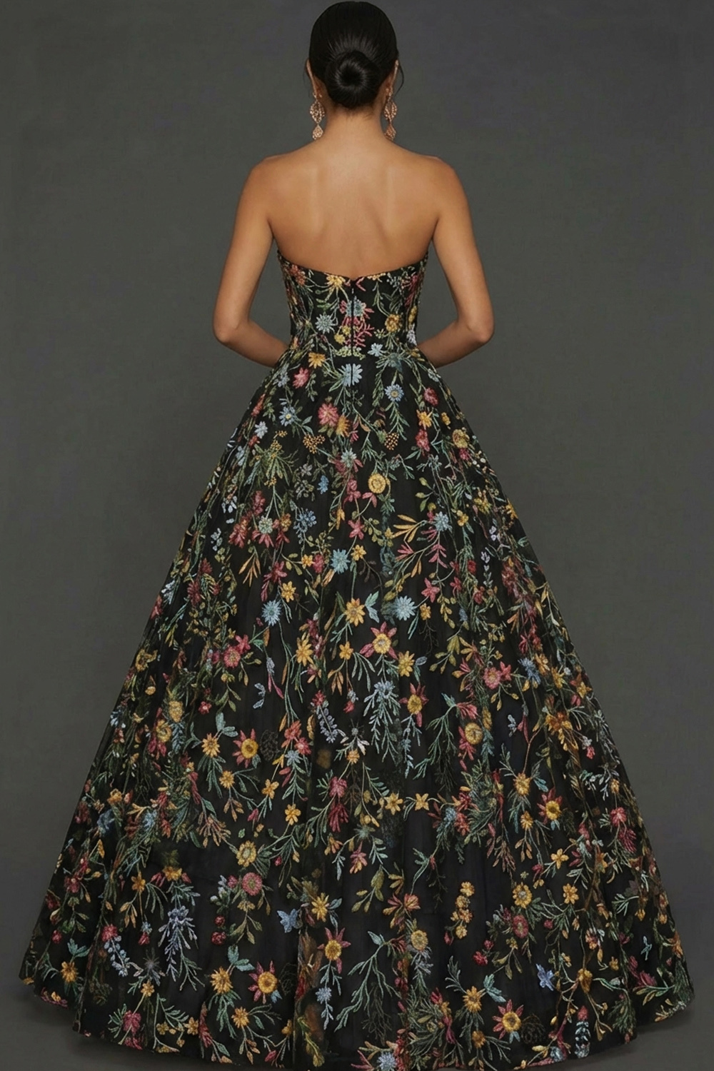 Floral Mauve Sweetheart Ball Gown Maxi Prom Dress