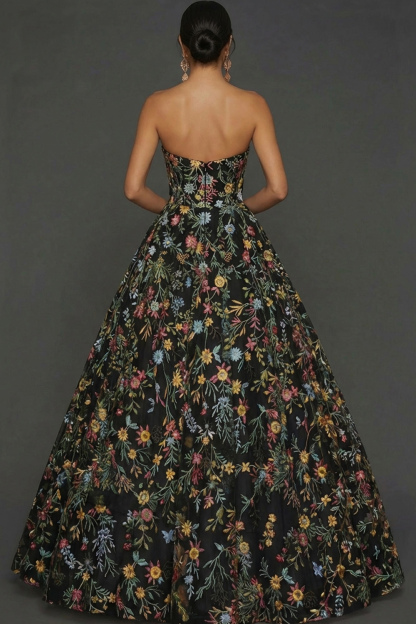 Floral Mauve Sweetheart Ball Gown Maxi Prom Dress