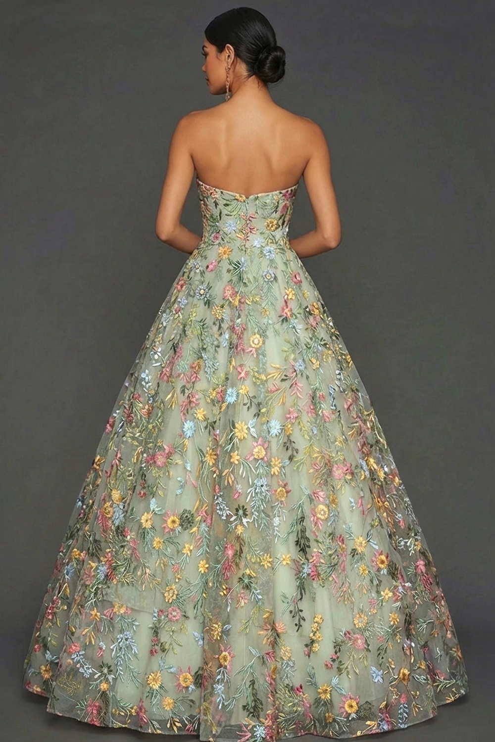 Floral Mauve Sweetheart Ball Gown Maxi Prom Dress
