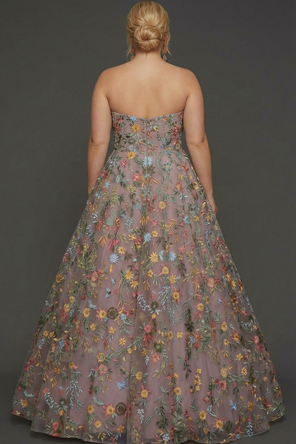 Floral Mauve Sweetheart Ball Gown Maxi Prom Dress