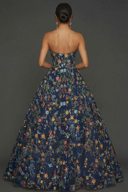 Floral Mauve Sweetheart Ball Gown Maxi Prom Dress