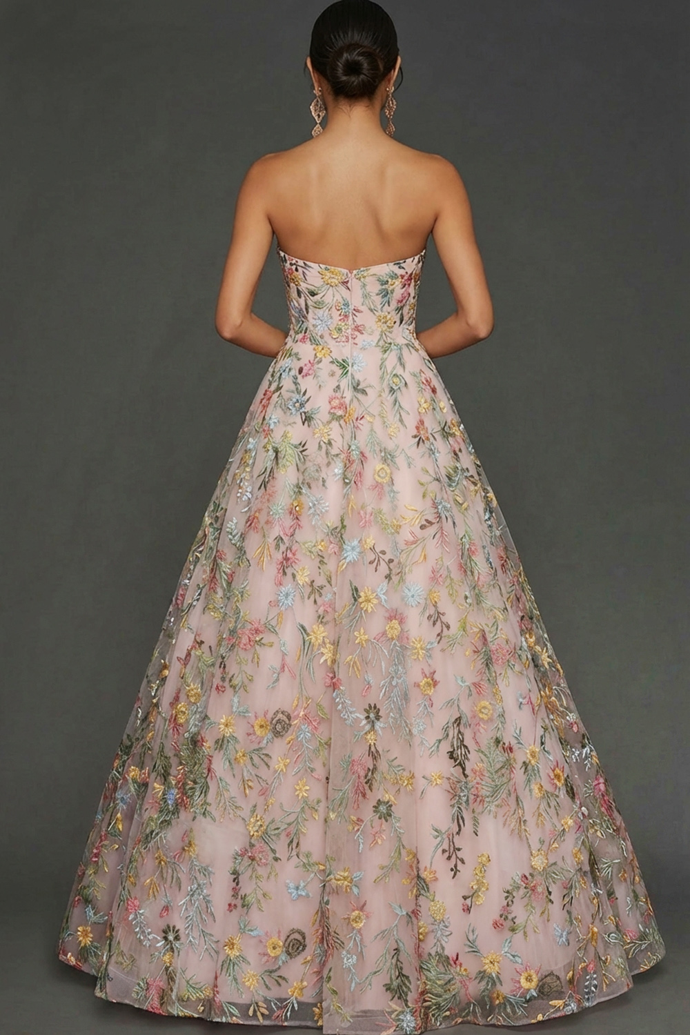 Floral Mauve Sweetheart Ball Gown Maxi Prom Dress
