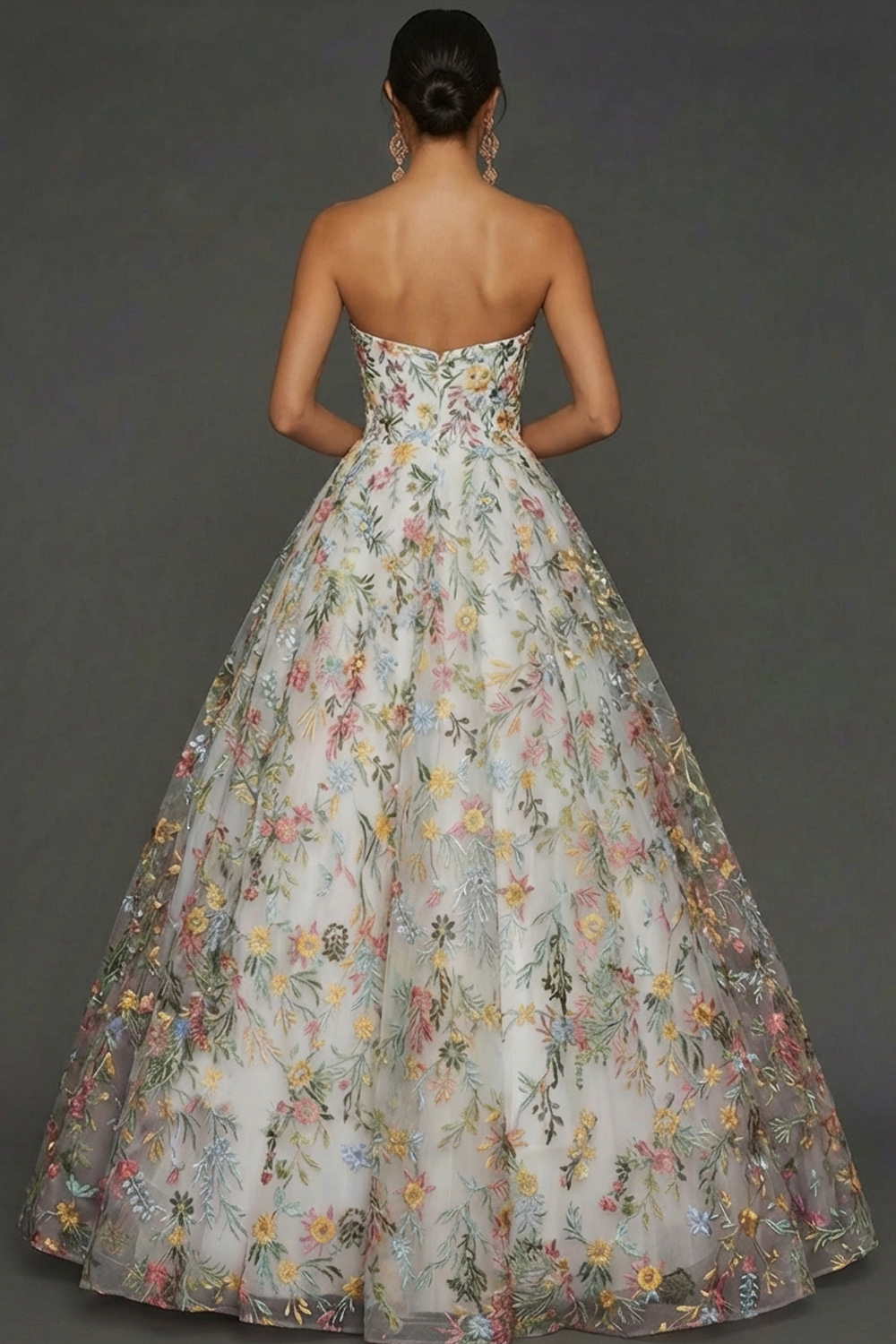 Floral Mauve Sweetheart Ball Gown Maxi Prom Dress