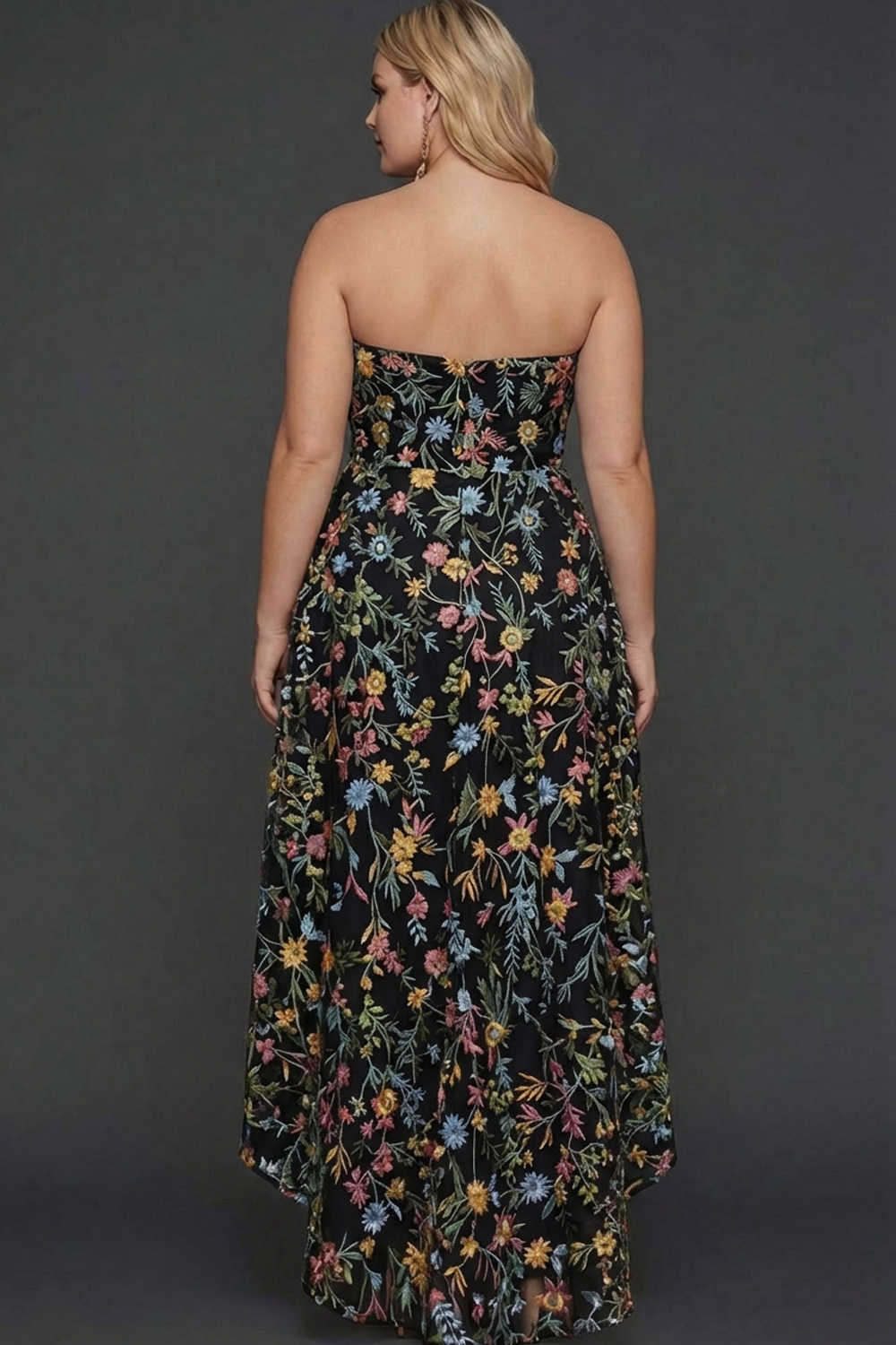 Floral Mauve Sweetheart A Line High Low Plus Size Wedding Guest Dress