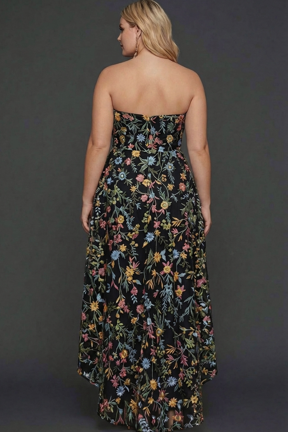 Floral Mauve Sweetheart A Line High Low Plus Size Wedding Guest Dress