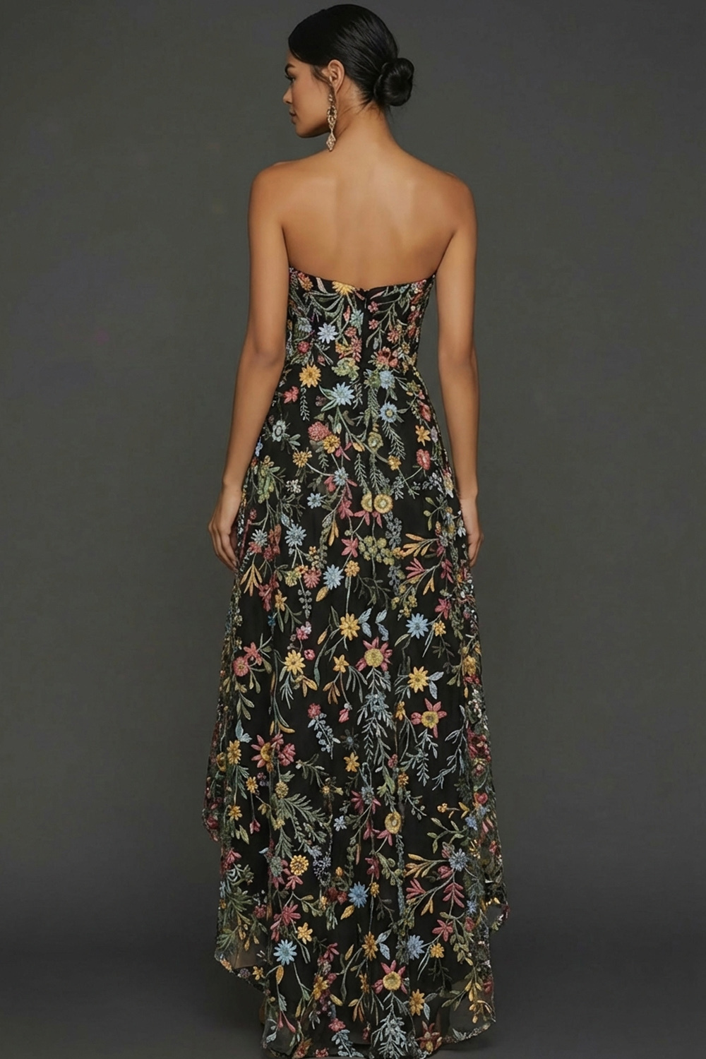 Floral Mauve Sweetheart A Line Asymmetrical Prom Dress