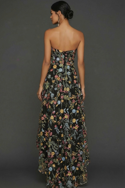 Floral Mauve Sweetheart A Line Asymmetrical Prom Dress