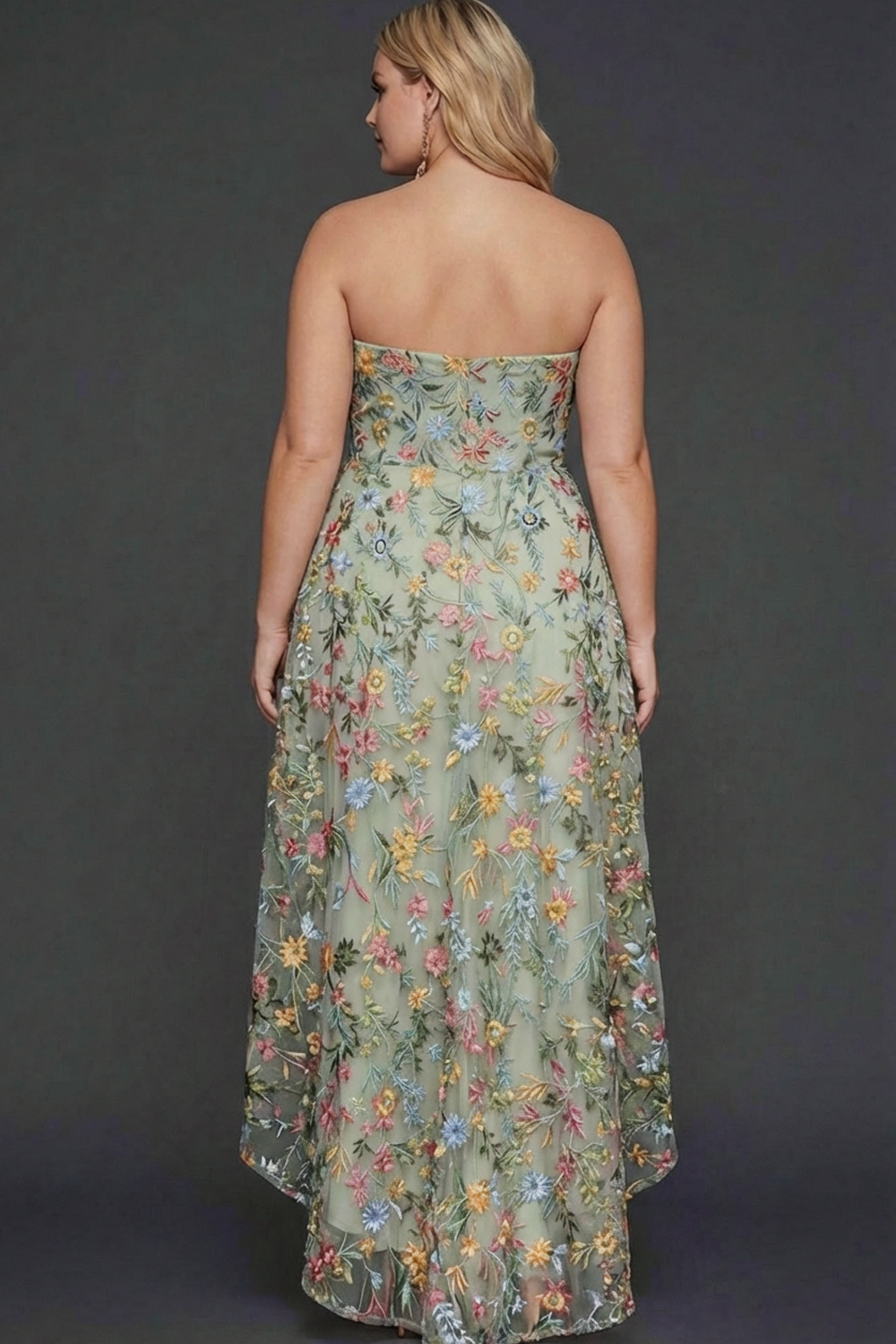 Floral Mauve Sweetheart A Line High Low Plus Size Wedding Guest Dress