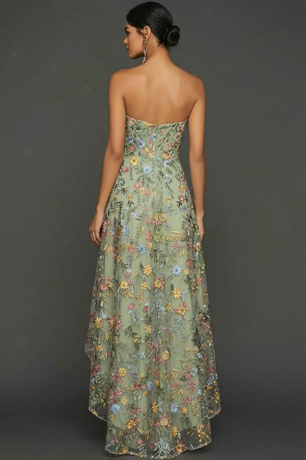 Floral Mauve Sweetheart A Line Asymmetrical Prom Dress