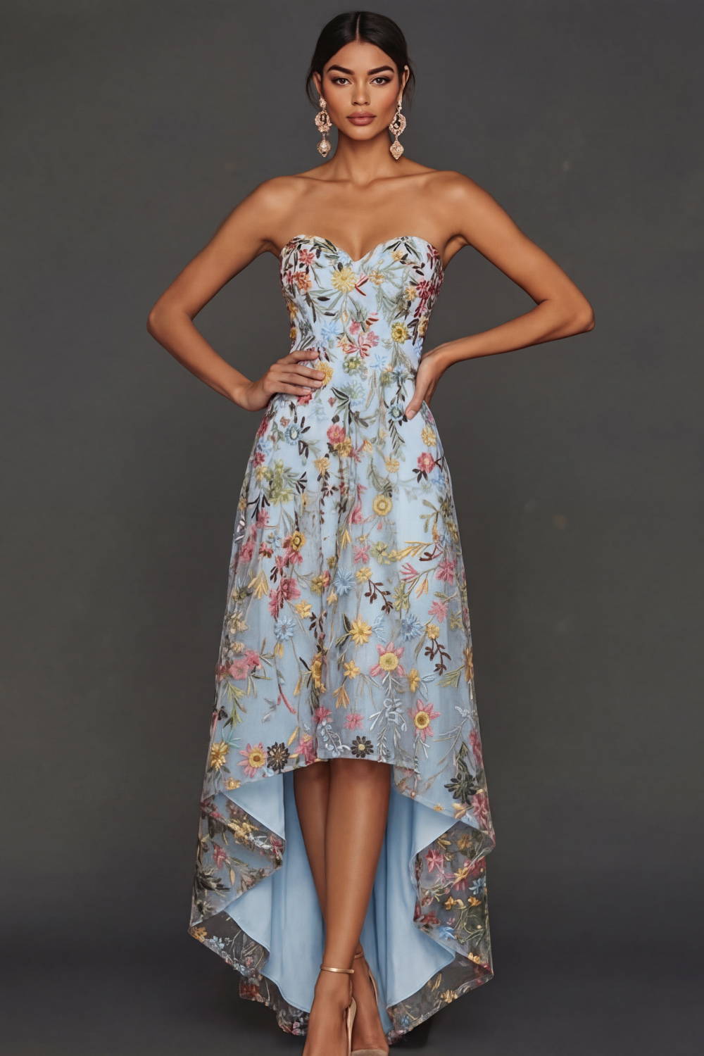 Floral Mauve Sweetheart A Line Asymmetrical Prom Dress