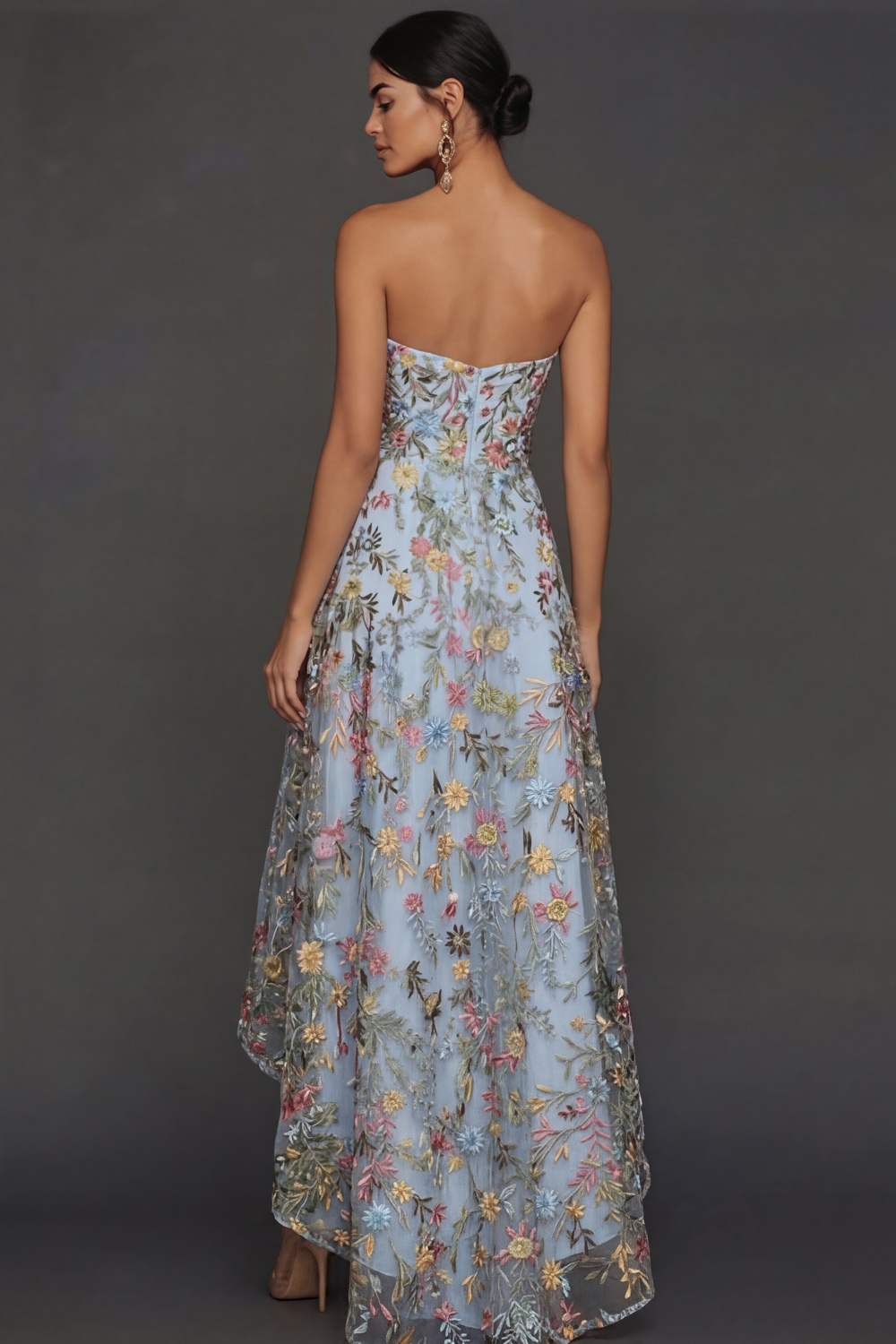 Floral Mauve Sweetheart A Line Asymmetrical Prom Dress