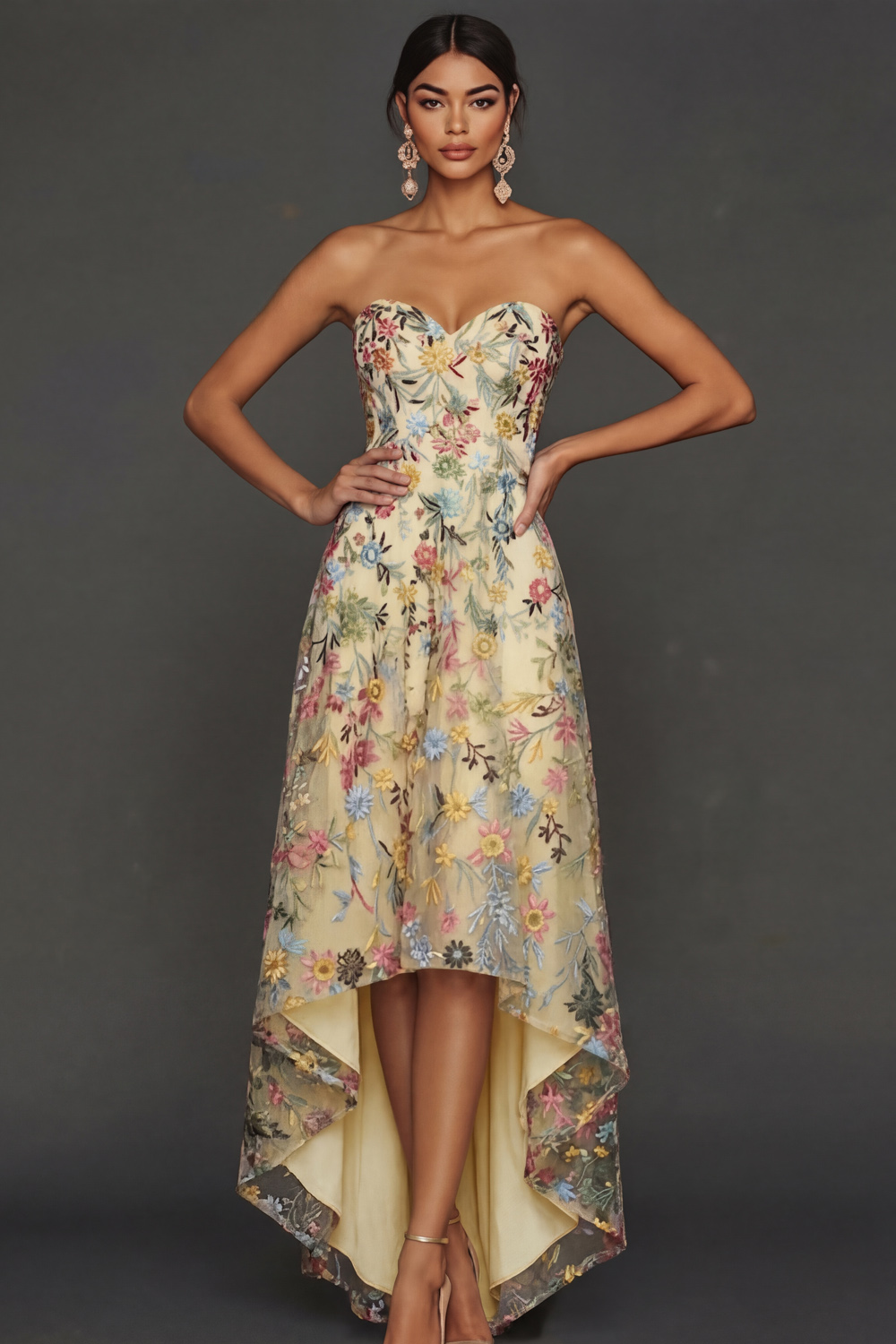 Floral Mauve Sweetheart A Line Asymmetrical Prom Dress