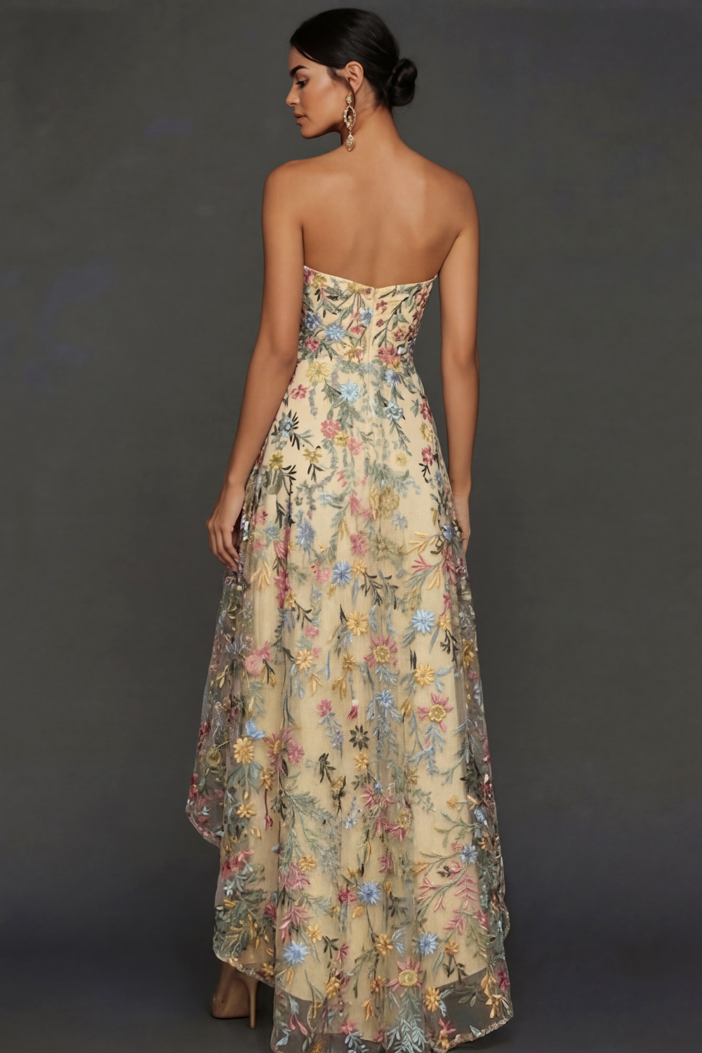 Floral Mauve Sweetheart A Line Asymmetrical Prom Dress
