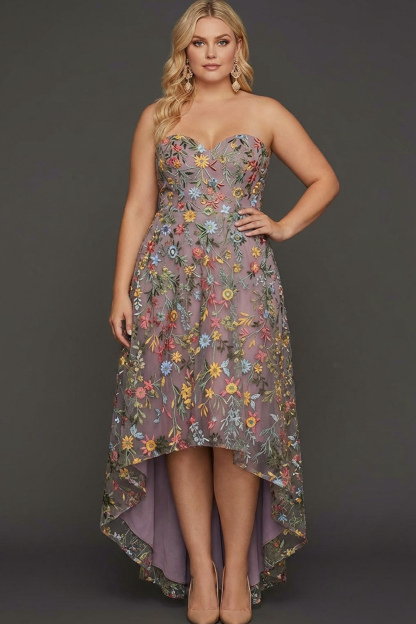 Floral Mauve Sweetheart A Line Asymmetrical Prom Dress
