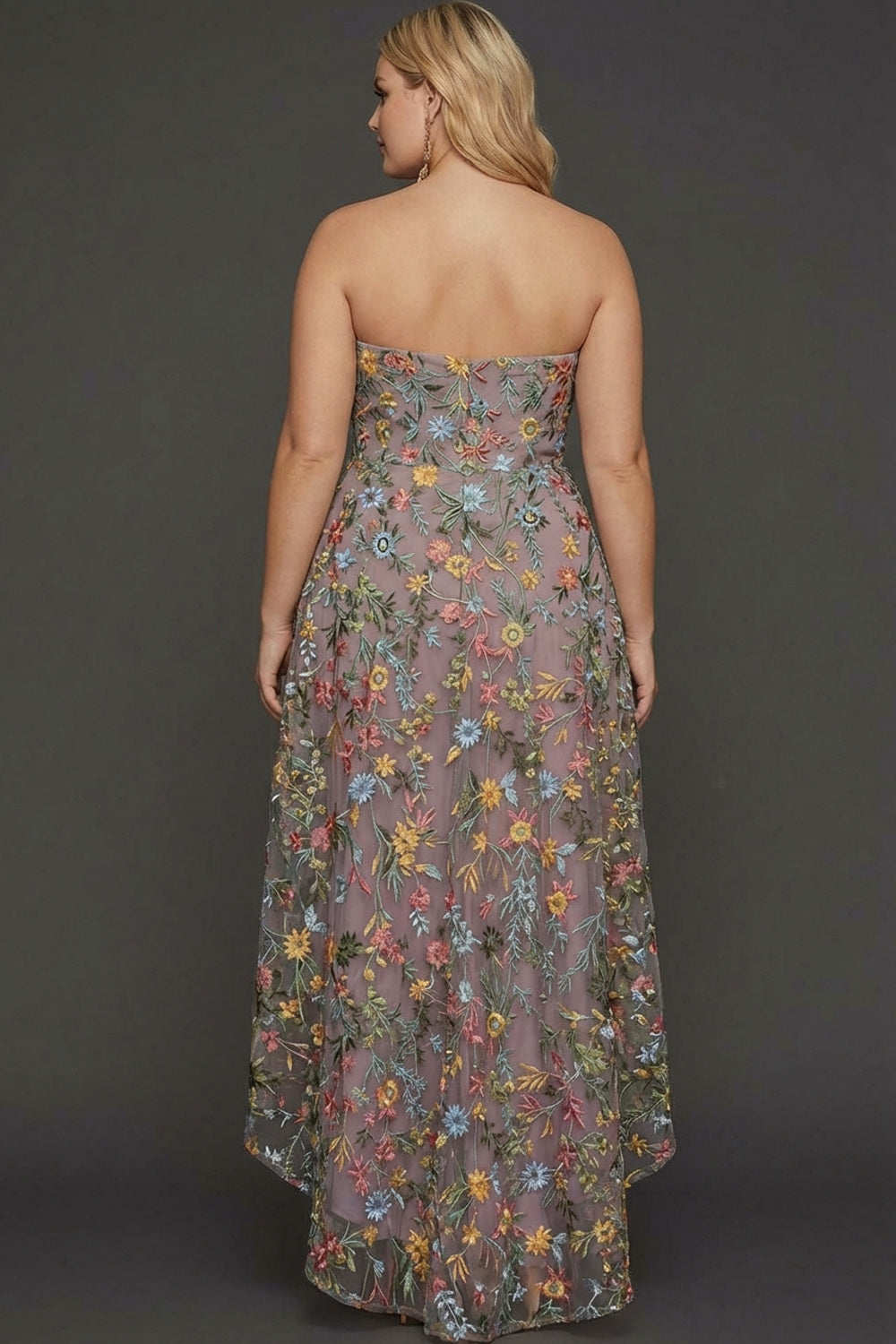 Floral Mauve Sweetheart A Line High Low Plus Size Wedding Guest Dress