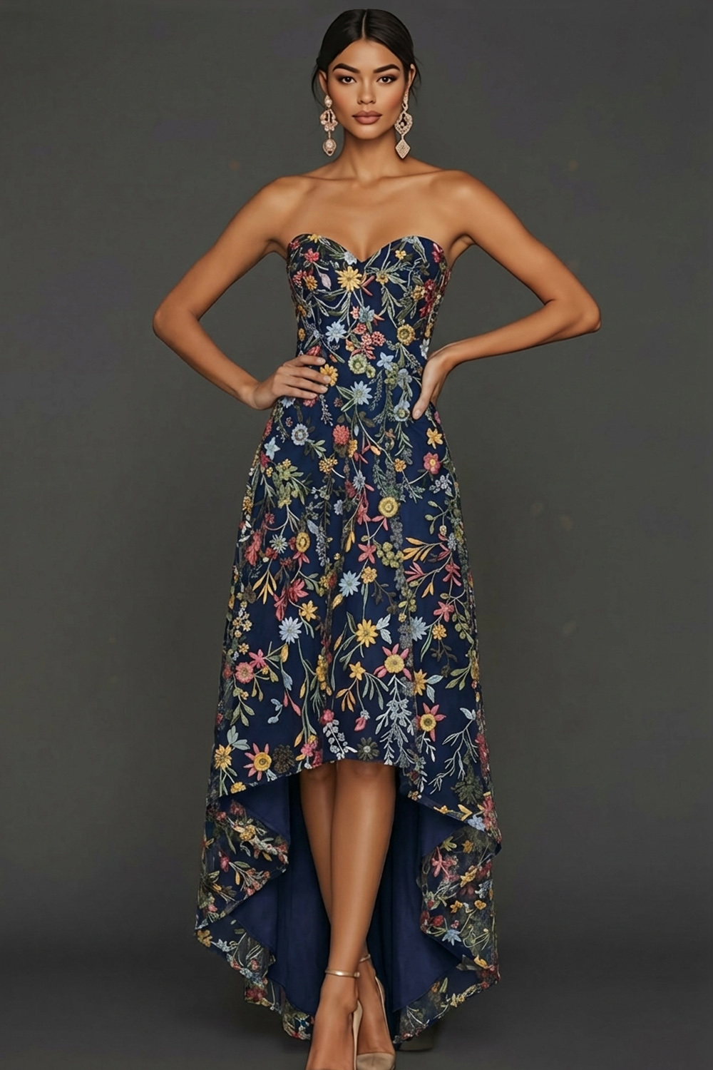 Floral Mauve Sweetheart A Line Asymmetrical Prom Dress