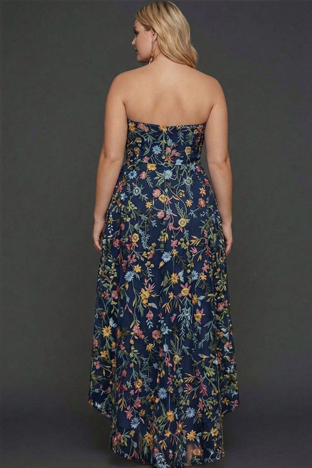 Floral Mauve Sweetheart A Line High Low Plus Size Wedding Guest Dress