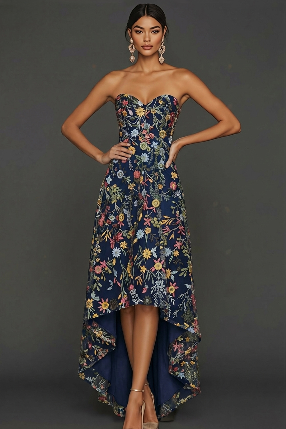 Floral Mauve Sweetheart A Line Asymmetrical Prom Dress