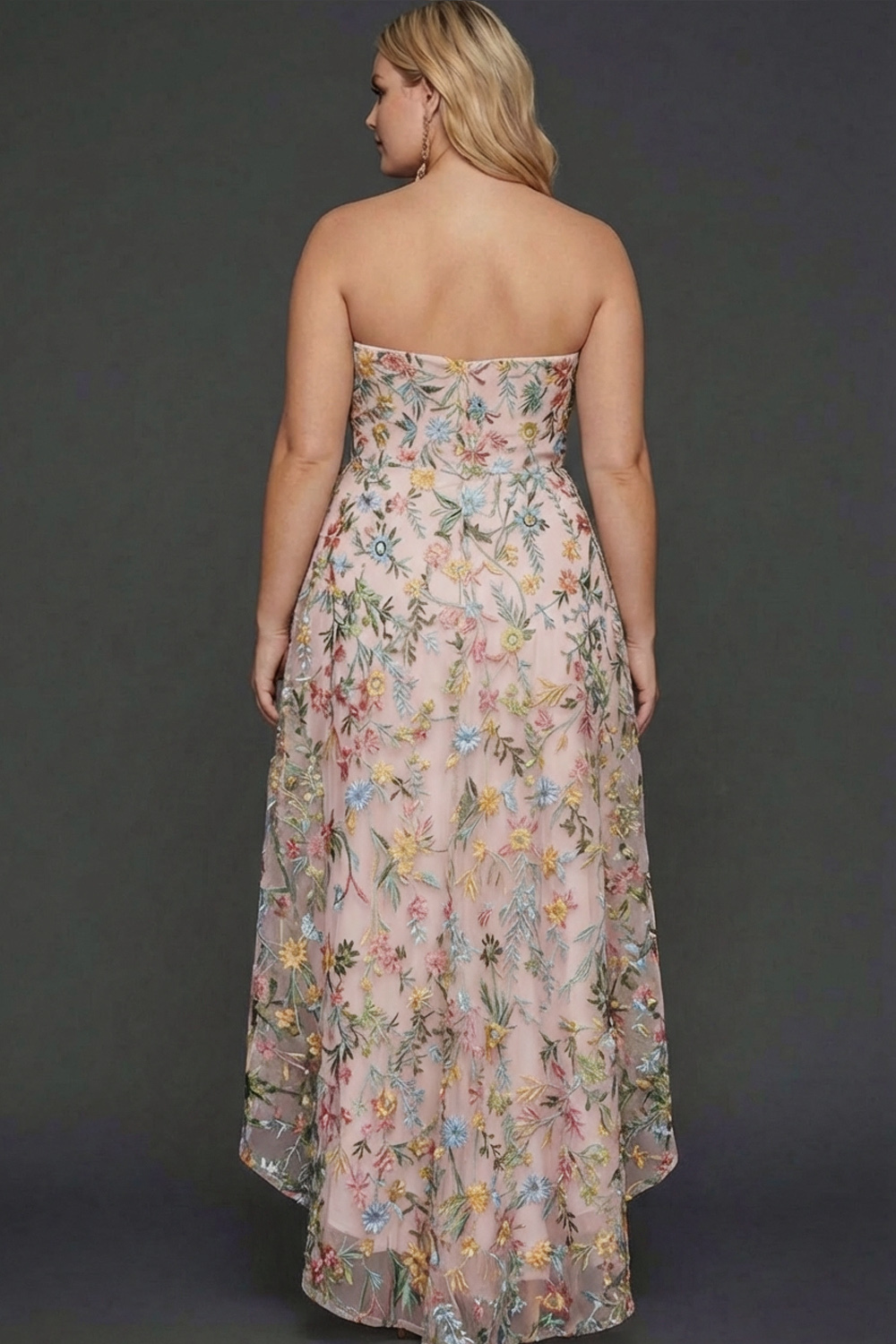 Floral Mauve Sweetheart A Line High Low Plus Size Wedding Guest Dress
