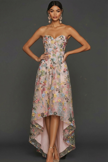 Floral Mauve Sweetheart A Line Asymmetrical Prom Dress