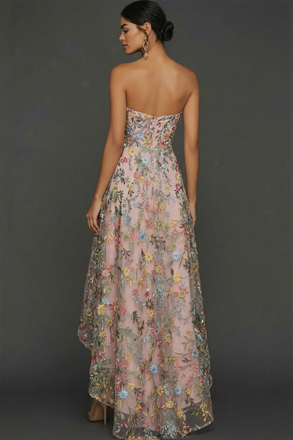 Floral Mauve Sweetheart A Line Asymmetrical Prom Dress