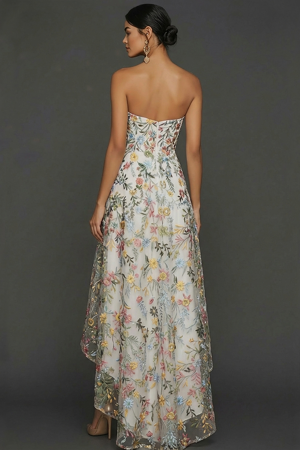 Floral Mauve Sweetheart A Line Asymmetrical Prom Dress