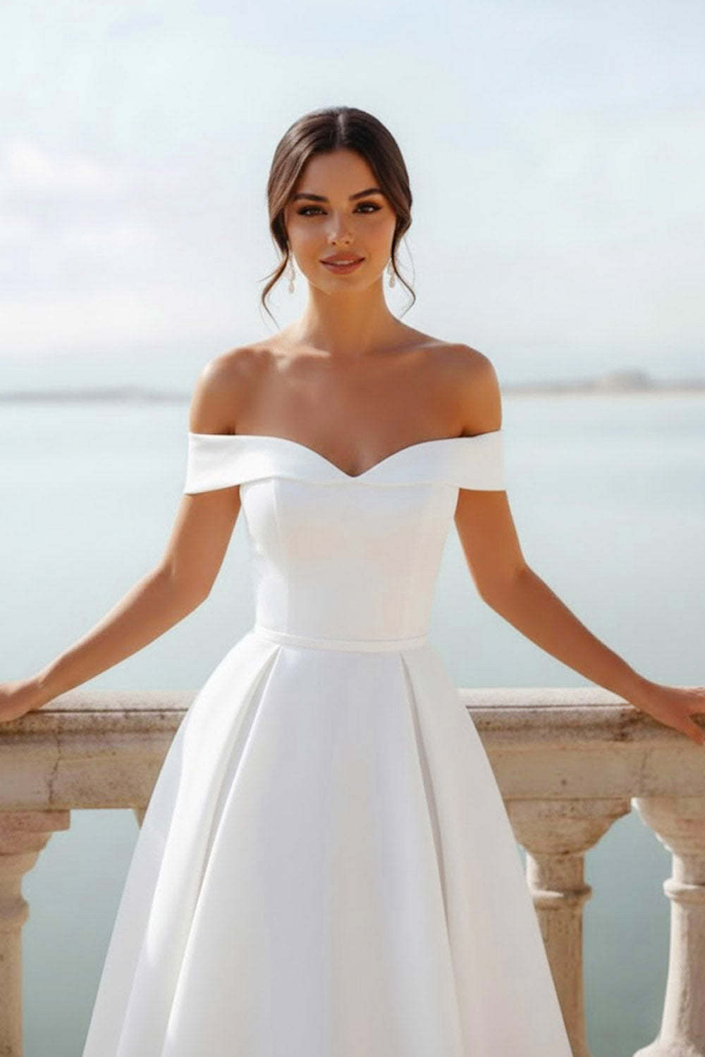 Elegent White Off the Shoulder A Line Midi Engagement Dress