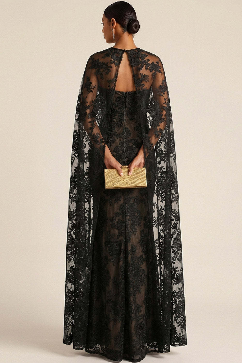 Black Long Lace Mermaid Formal Dress with Cape