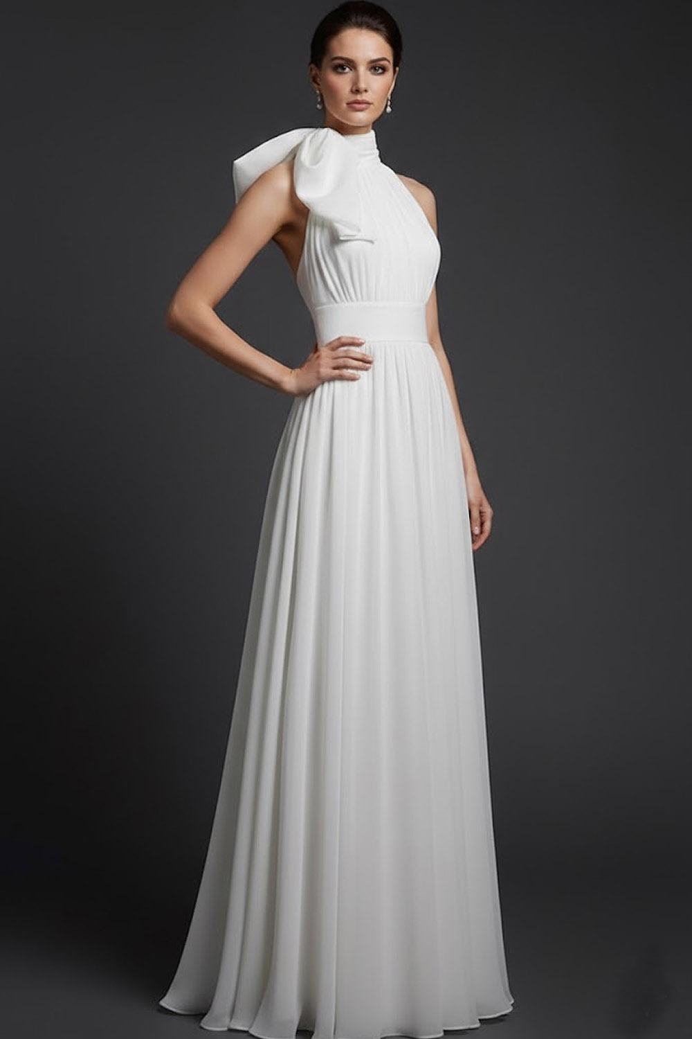 Red A-Line High Waist Long Formal Dress with Bow