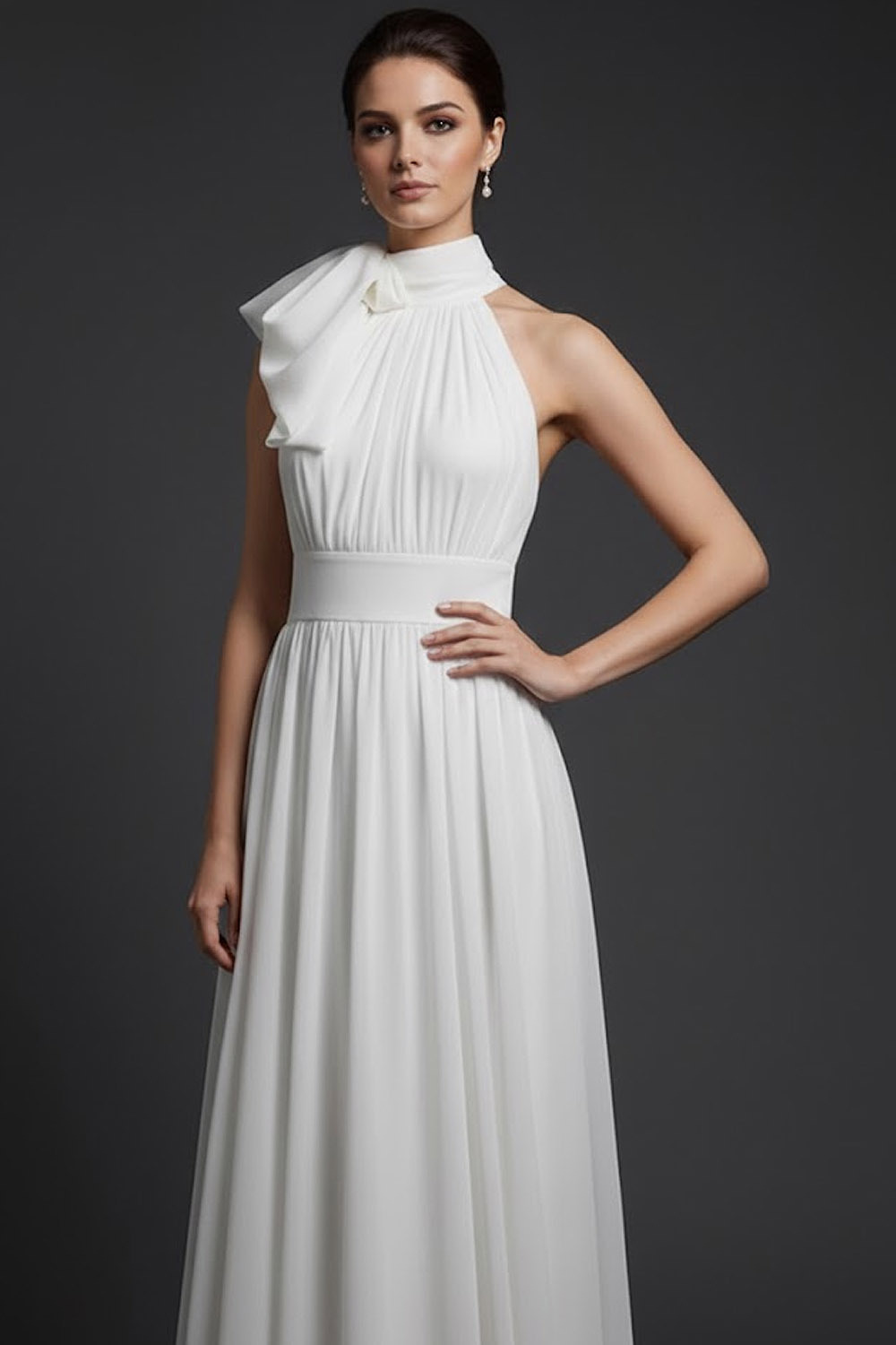 Red A-Line High Waist Long Formal Dress with Bow