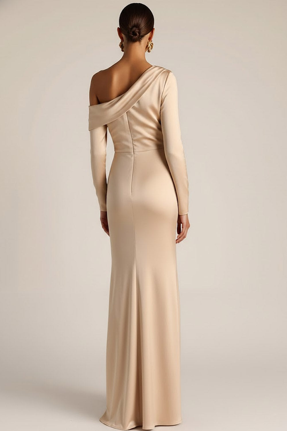 Elegant Champagne Satin Mermaid Maxi Formal Dress with Slit