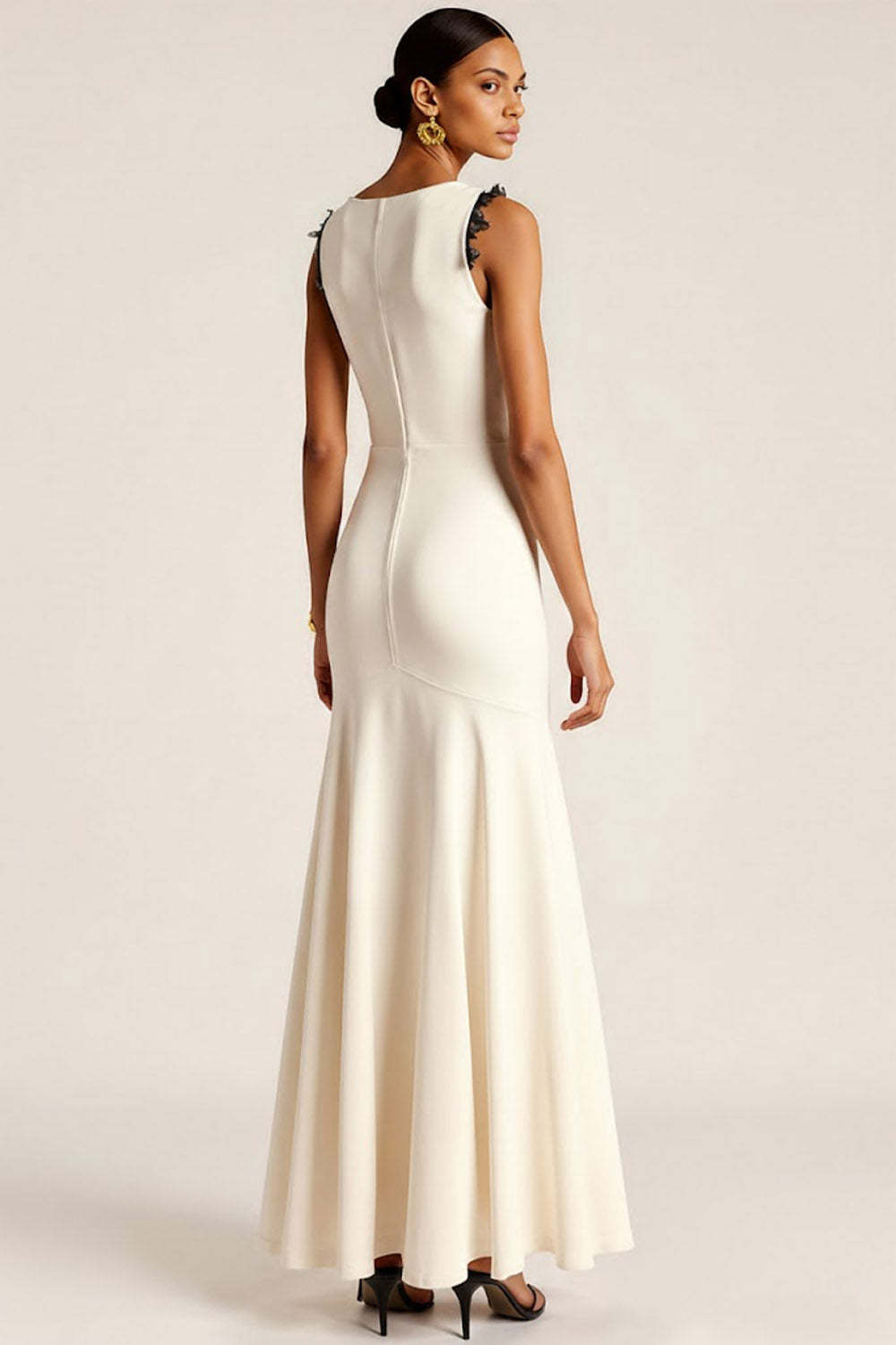 White Mermaid V-Neck Long Formal Dress with Lace