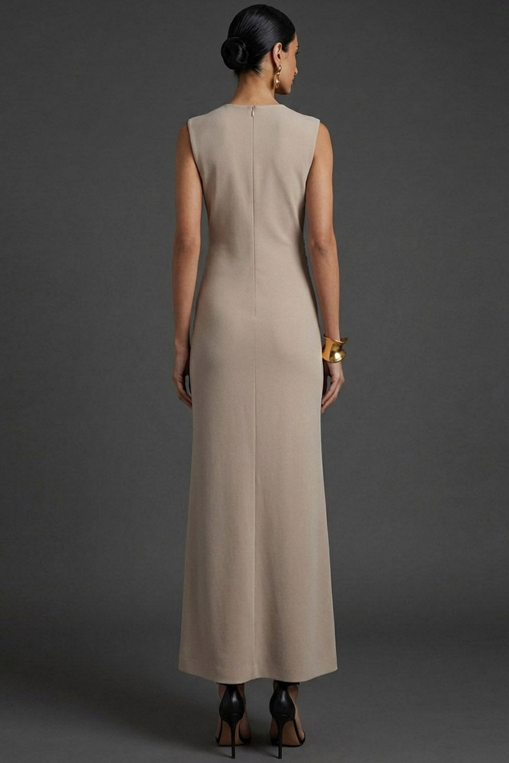 Simple Khaki Mermaid Jewel Neck Long Formal Dress