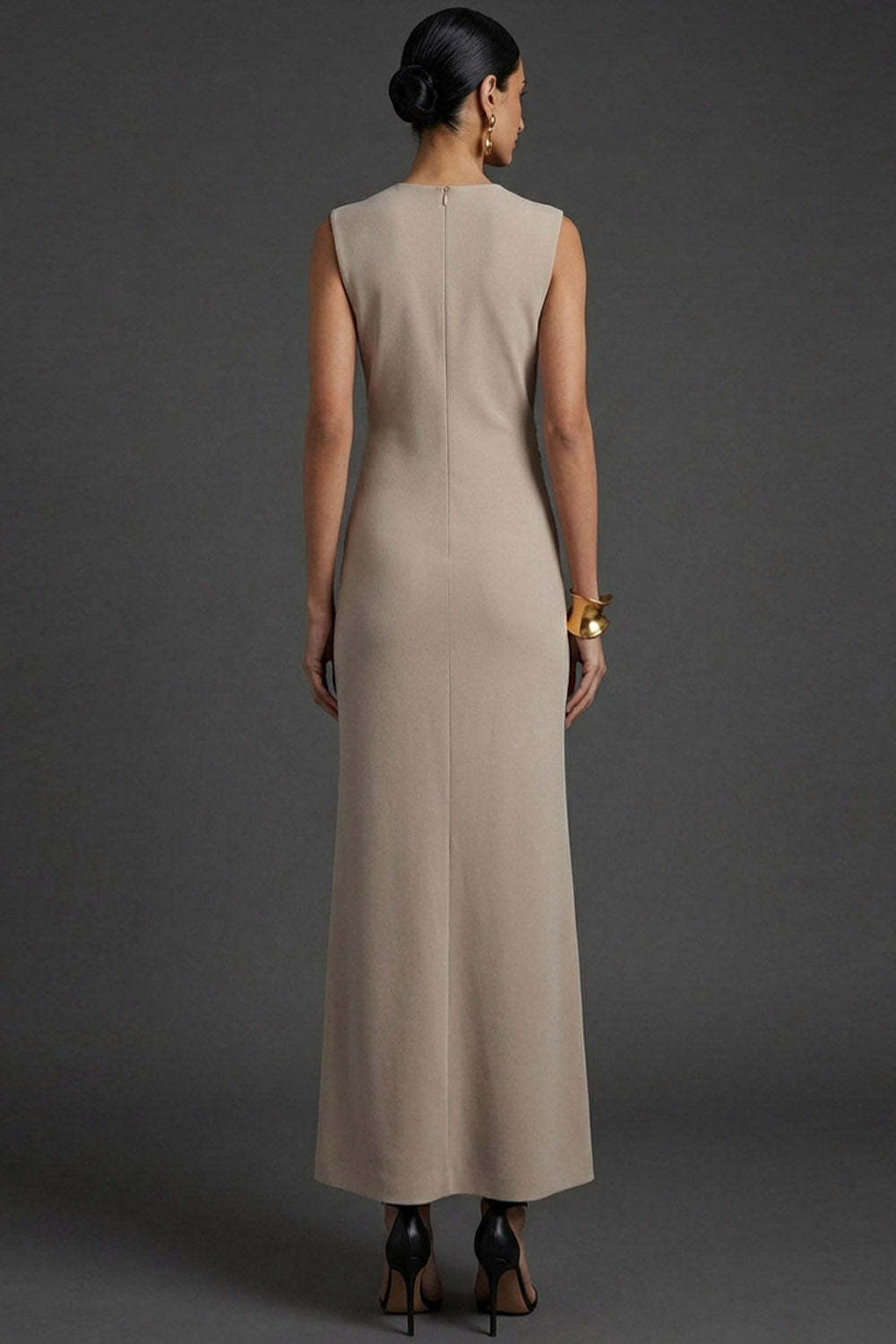 Simple Khaki Mermaid Jewel Neck Long Formal Dress