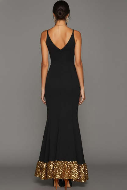 Elegant Black Mermaid Long Formal Dress with Sequins