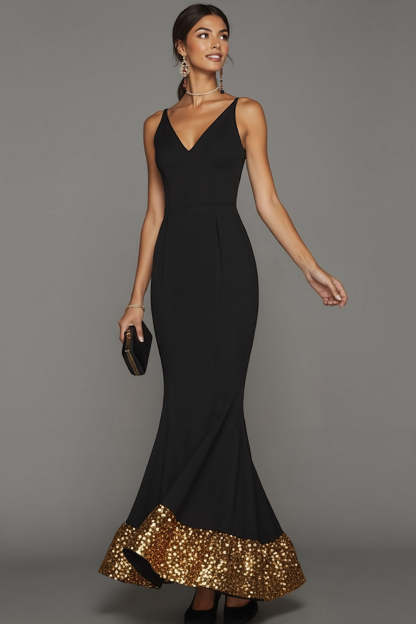 Elegant Black Mermaid Long Formal Dress with Sequins