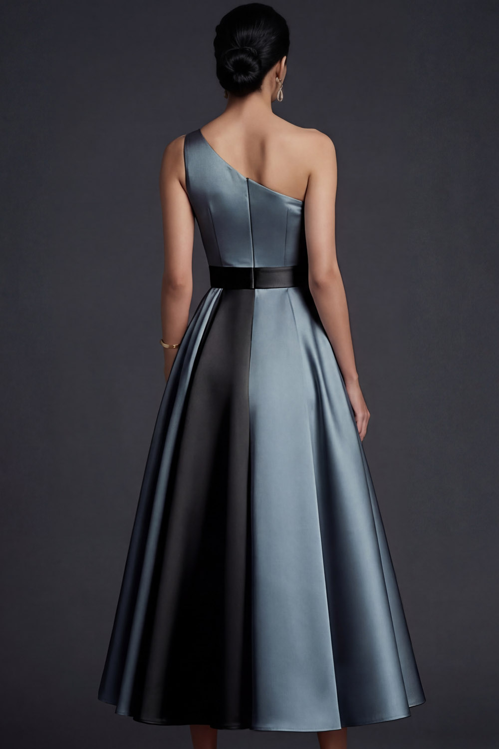 Pink One Shoulder A Line Midi Wedding Guest Dress
