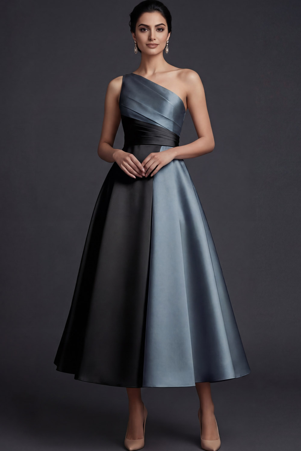 Leely Women Pink Midi Wedding Guest Dress One Shoulder A Line Ruched Gala Dress