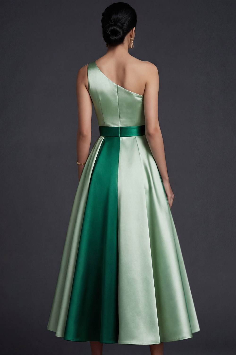 Pink One Shoulder A Line Midi Wedding Guest Dress