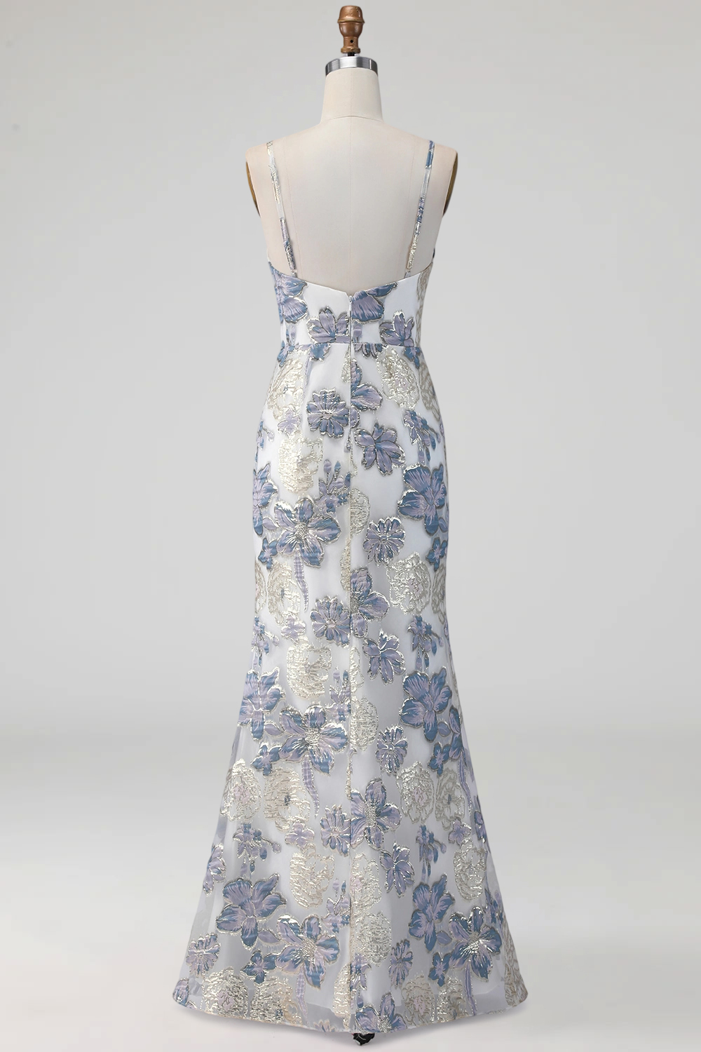 Dusty Blue Floral Mermaid Long Jacquard Wedding Guest Dress