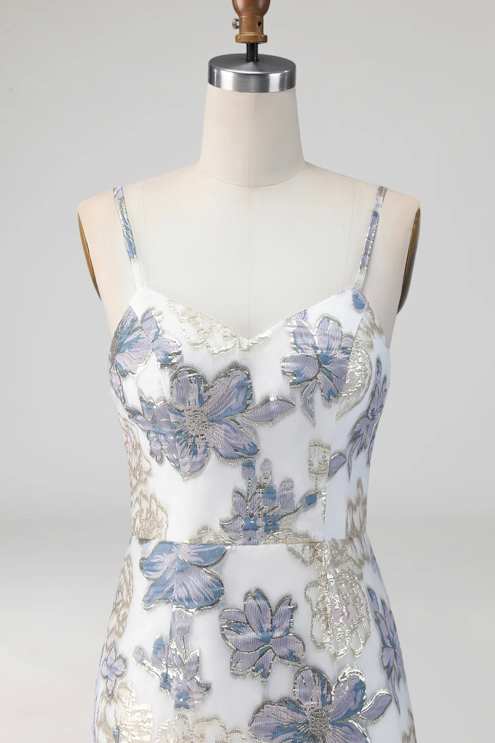 Dusty Blue Floral Mermaid Long Jacquard Wedding Guest Dress