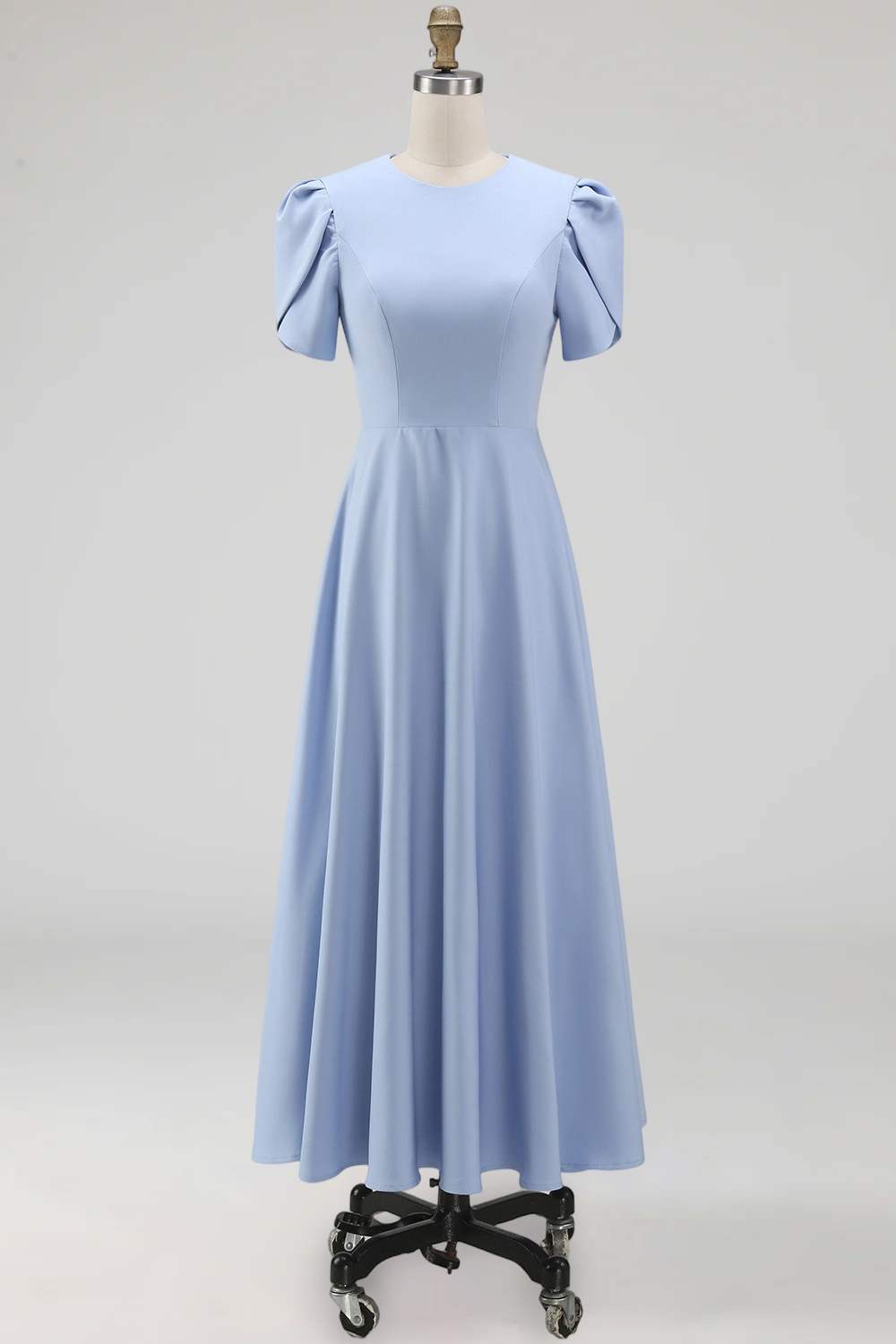 Blue A Line Long Elegant Mother of the Bride Dress with Sleeves
