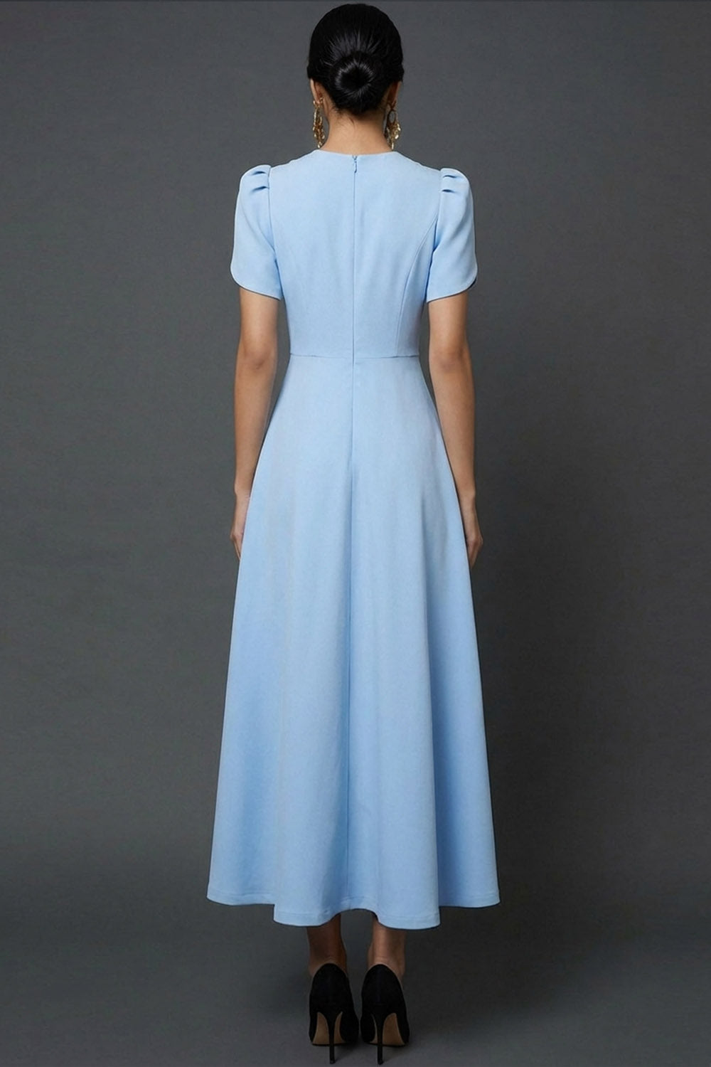 Blue A Line Long Elegant Mother of the Bride Dress with Sleeves