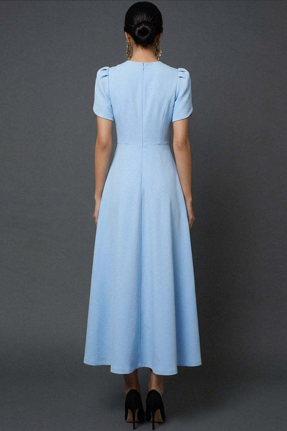 Blue A Line Long Elegant Mother of the Bride Dress with Sleeves