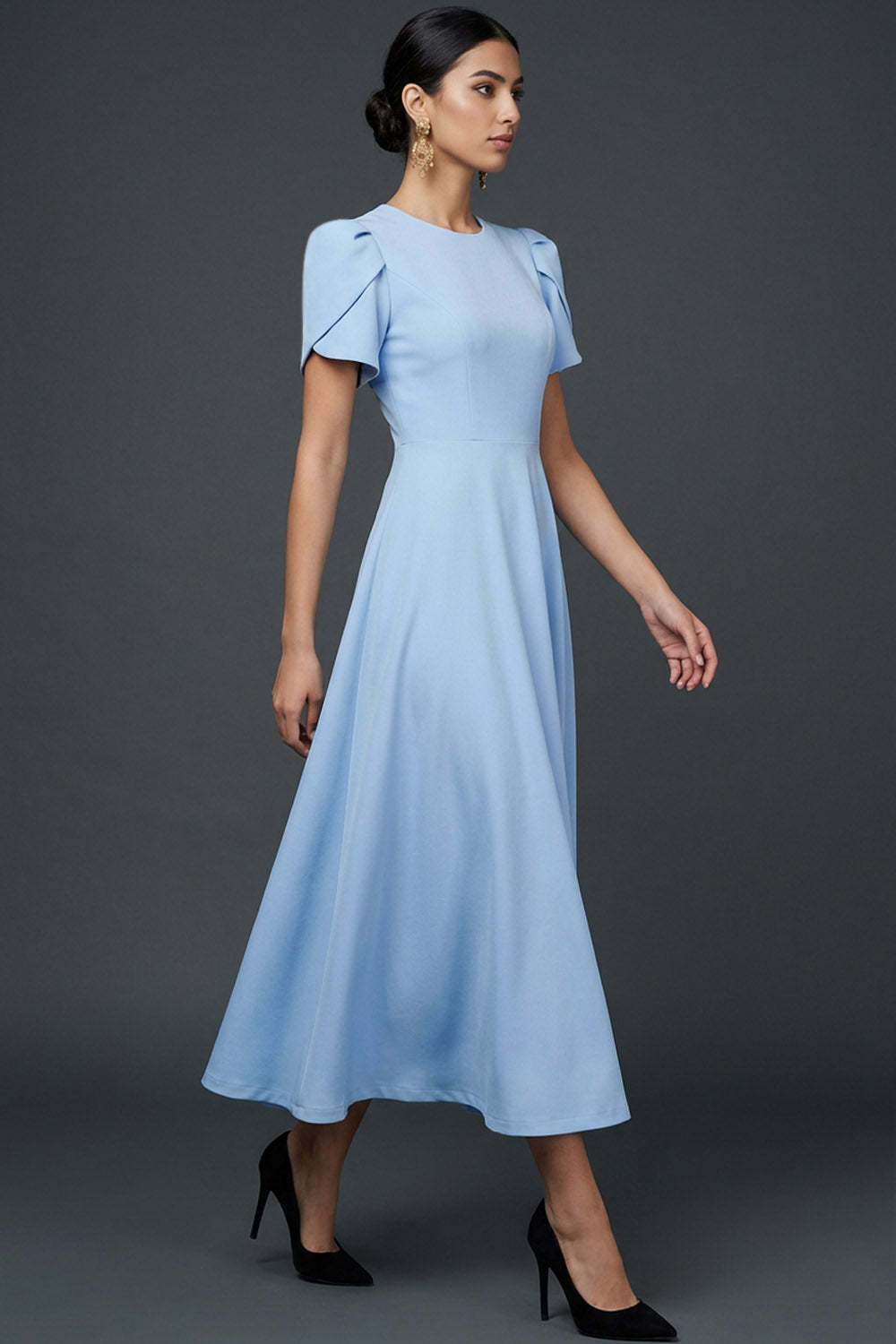 Blue A Line Long Elegant Mother of the Bride Dress with Sleeves