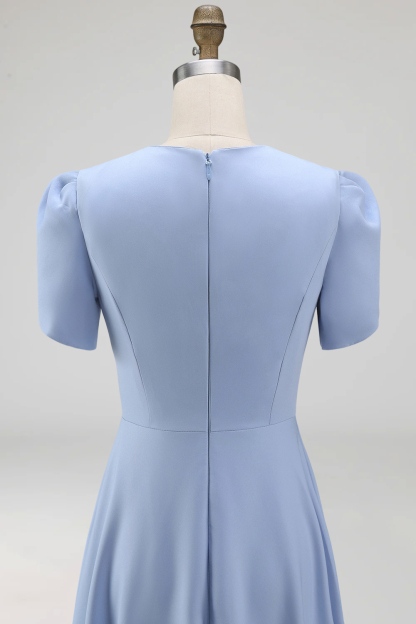 Blue A Line Long Elegant Mother of the Bride Dress with Sleeves